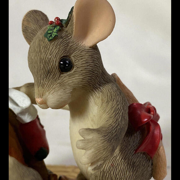 Charming Tails ~ THE STOCKINGS WERE HUNG ~ Mice at Fireplace ~ Fitz and Floyd - Picture 3 of 9